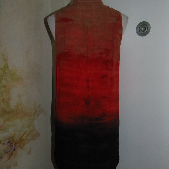 Moon & Sky Tunic Blouse Ombre Orange Blue Medium Pullover Plunging Neck Womens - Picture 7 of 11